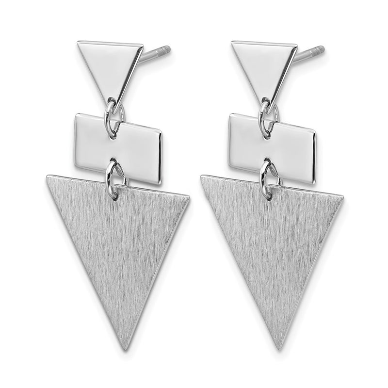Sterling Silver Ss Rh Plated Polish/Brushed Geometric Dangle Post Earrings