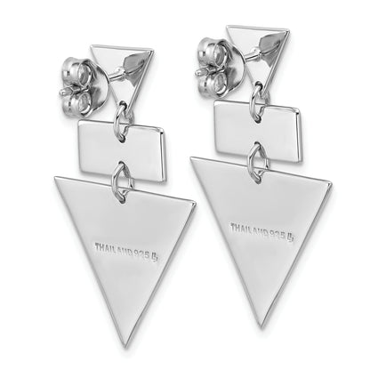 Sterling Silver Ss Rh Plated Polish/Brushed Geometric Dangle Post Earrings