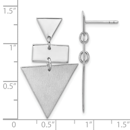 Sterling Silver Ss Rh Plated Polish/Brushed Geometric Dangle Post Earrings