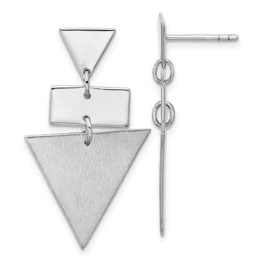 Sterling Silver Ss Rh Plated Polish/Brushed Geometric Dangle Post Earrings