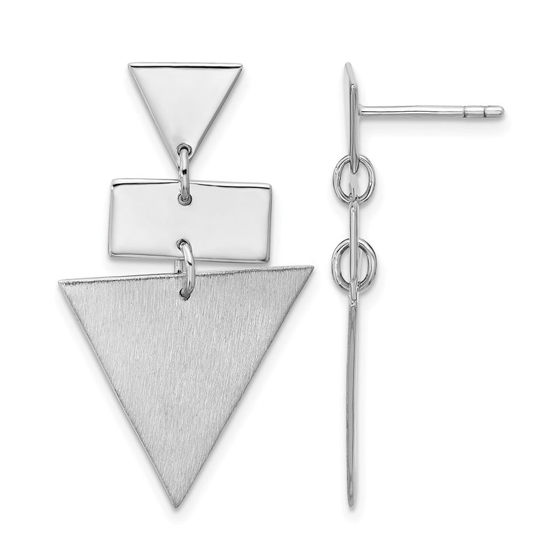Sterling Silver Ss Rh Plated Polish/Brushed Geometric Dangle Post Earrings