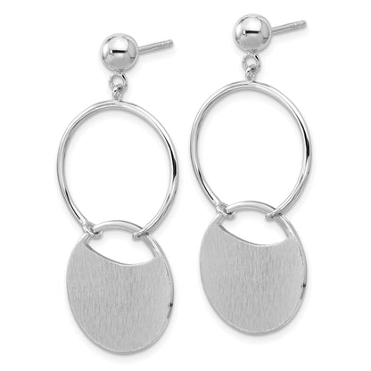 Sterling Silver Ss Rh Plated Polished/Brushed Circles Dangle Post Earrings