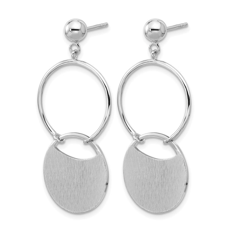 Sterling Silver Ss Rh Plated Polished/Brushed Circles Dangle Post Earrings