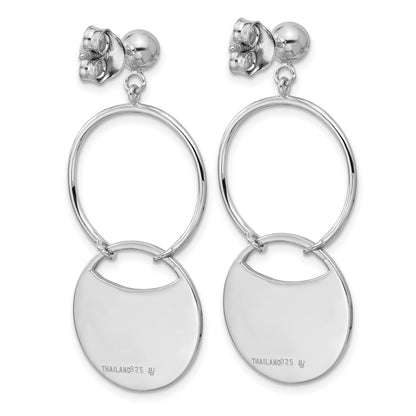 Sterling Silver Ss Rh Plated Polished/Brushed Circles Dangle Post Earrings