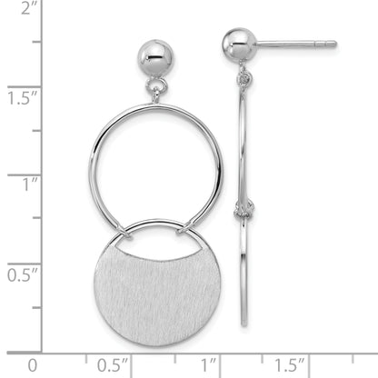 Sterling Silver Ss Rh Plated Polished/Brushed Circles Dangle Post Earrings