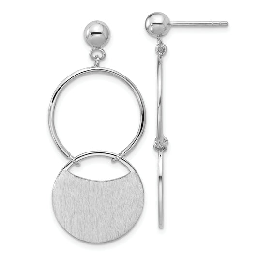 Sterling Silver Ss Rh Plated Polished/Brushed Circles Dangle Post Earrings