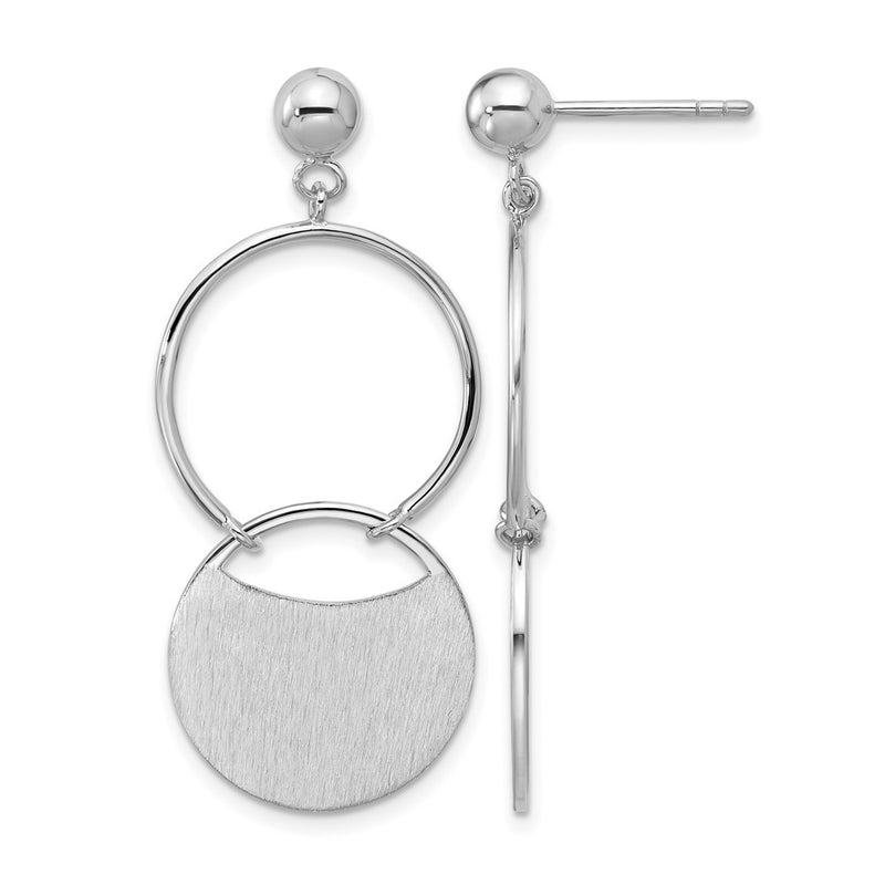 Sterling Silver Ss Rh Plated Polished/Brushed Circles Dangle Post Earrings