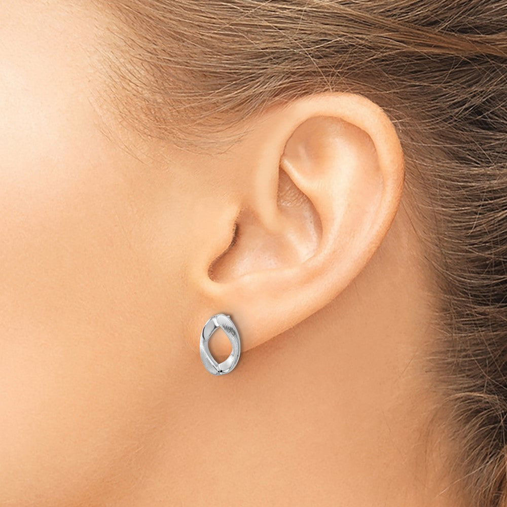 Sterling Silver Rh Plated Polish/Brushed Oval Post Earrings
