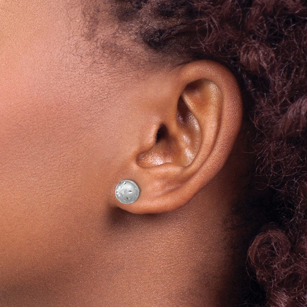 Sterling Silver Ss Rh Plated Polished/Brushed/Dia Cut Ball Post Earrings