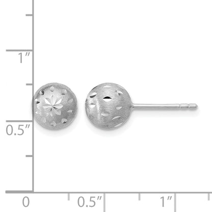 Sterling Silver Ss Rh Plated Polished/Brushed/Dia Cut Ball Post Earrings