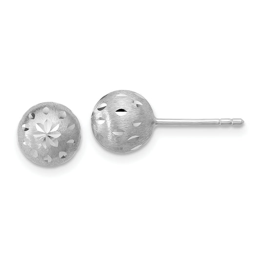Sterling Silver Ss Rh Plated Polished/Brushed/Dia Cut Ball Post Earrings