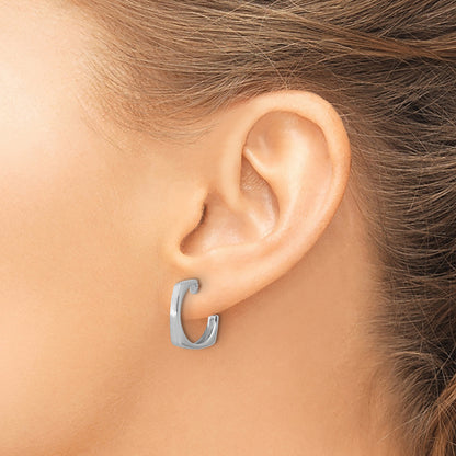 Sterling Silver Ss Rh Plated Polished/Brushed Square J Hoop Post Earrings