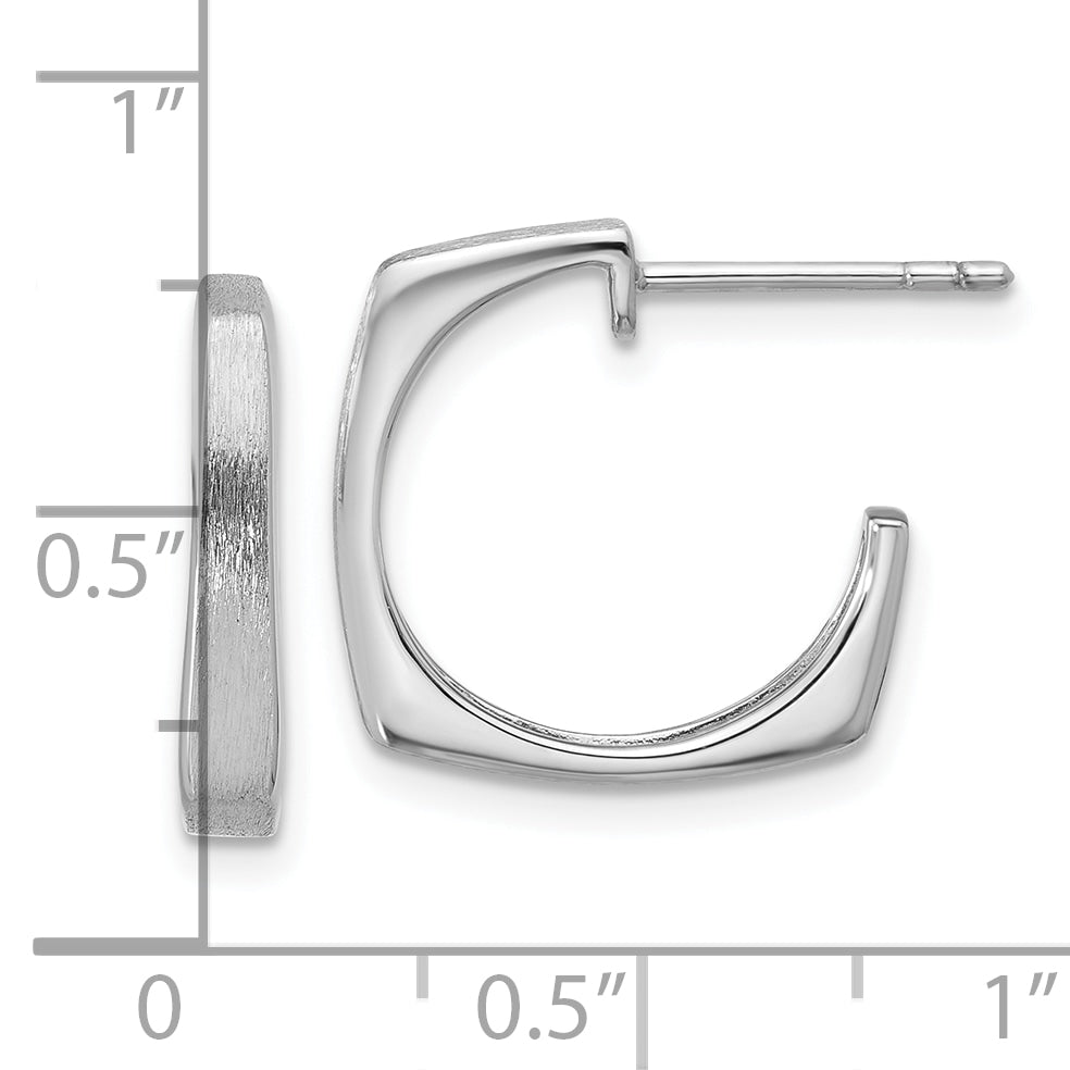 Sterling Silver Ss Rh Plated Polished/Brushed Square J Hoop Post Earrings