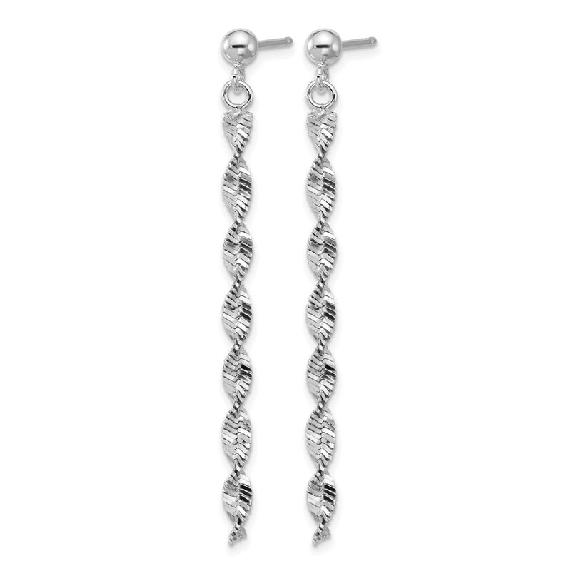 Sterling Silver Rh Plat Polish/Dia. Cut Dangle Post Earrings