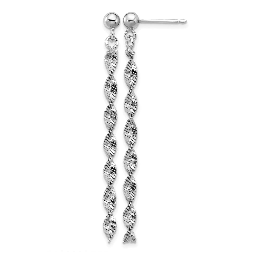 Sterling Silver Rh Plat Polish/Dia. Cut Dangle Post Earrings