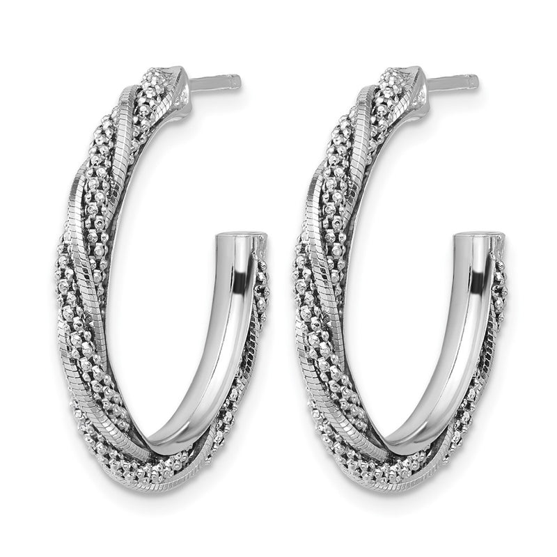 Sterling Silver Ss Rh Plated Polish/Textured Twisted J Hoop Post Earrings