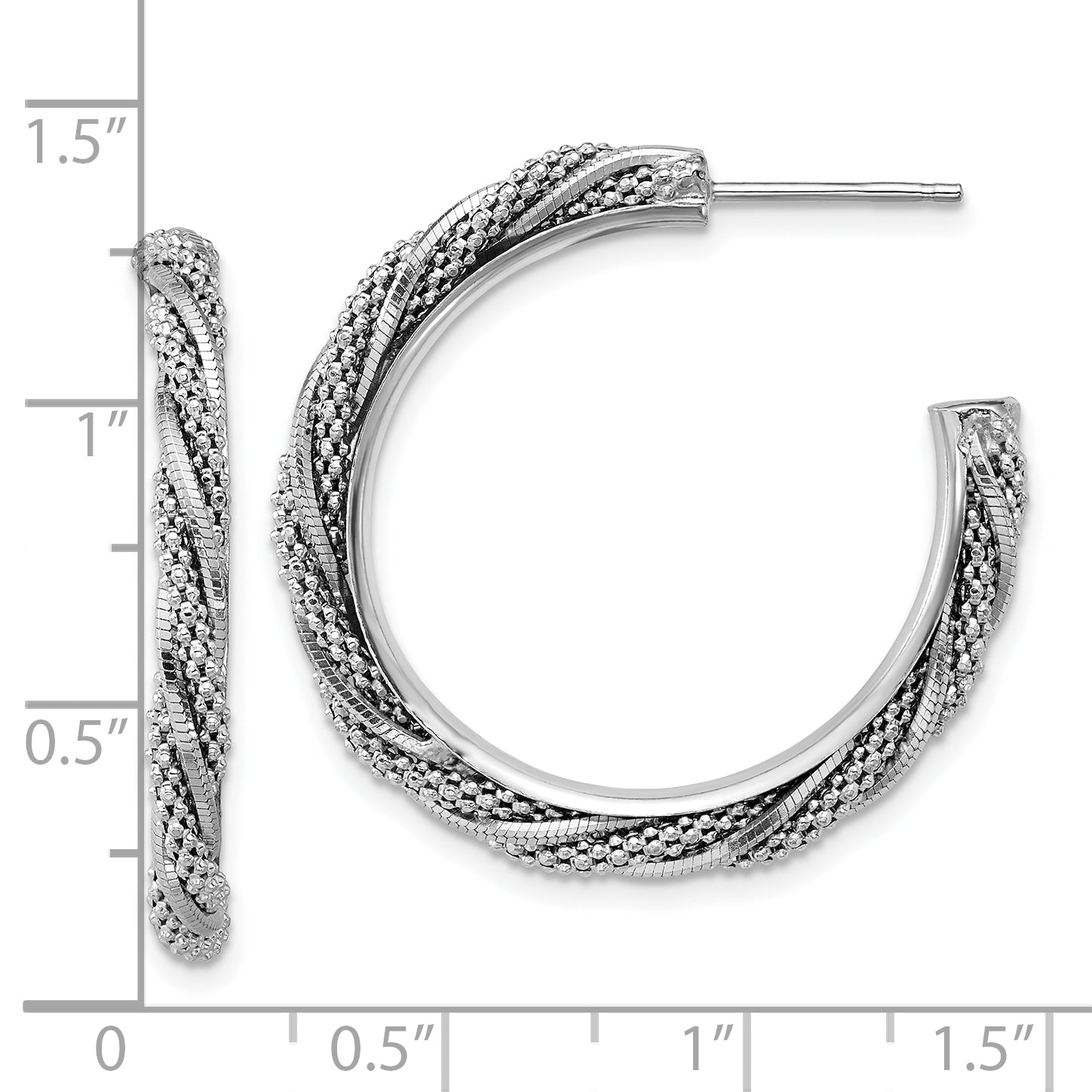 Sterling Silver Ss Rh Plated Polish/Textured Twisted J Hoop Post Earrings