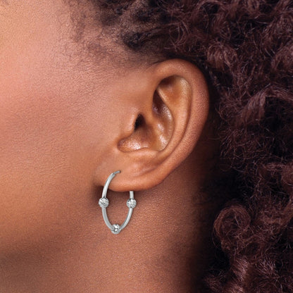 Sterling Silver Ss Rh Plated Polished/Dia Cut Beads Endless Hoop Earrings