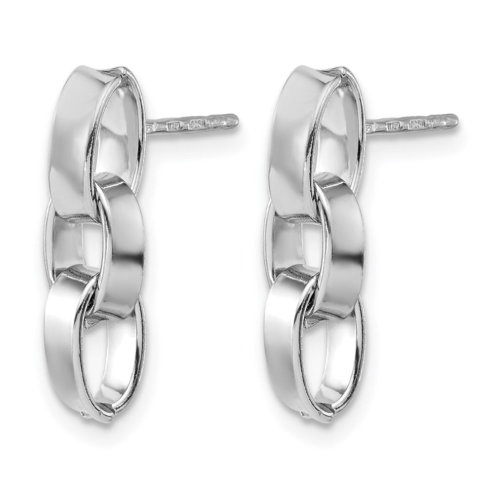 Sterling Silver Rh Plated Polished 3 Link Dangle Post Earrings