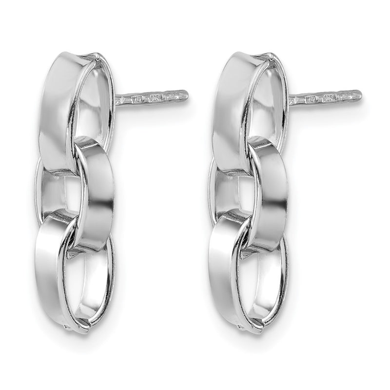 Sterling Silver Rh Plated Polished 3 Link Dangle Post Earrings