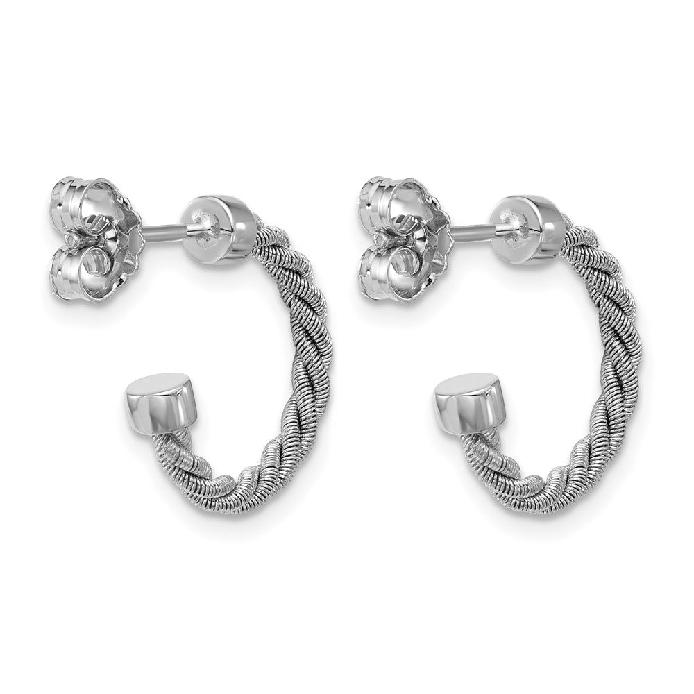 Sterling Silver Ss Rh Pltd Polished And Twisted 17mm Post J Hoop Earrings