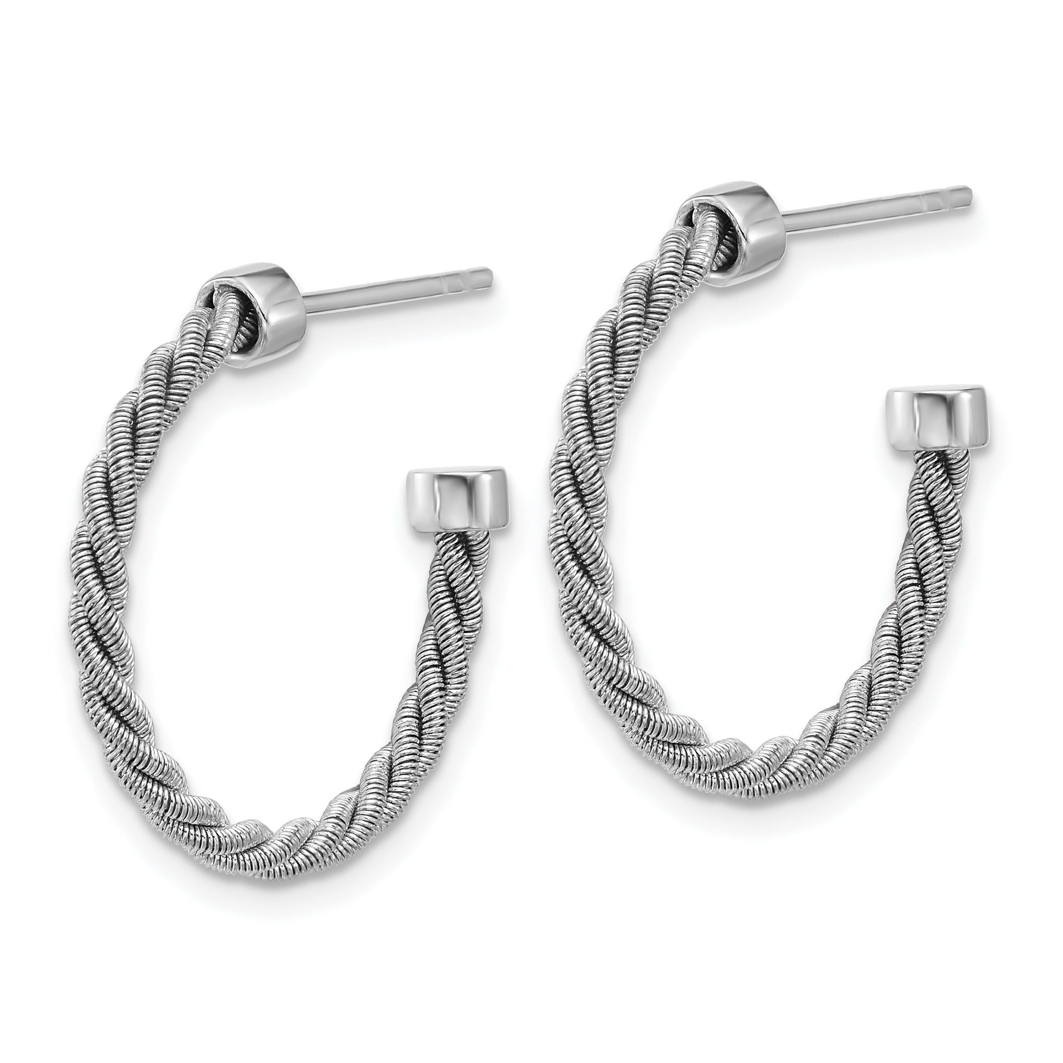 Sterling Silver Ss Rh Pltd Polished And Twisted 22mm Post J Hoop Earrings