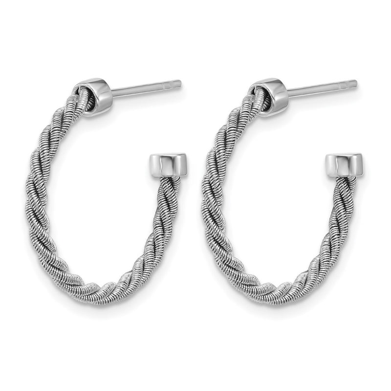 Sterling Silver Ss Rh Pltd Polished And Twisted 22mm Post J Hoop Earrings