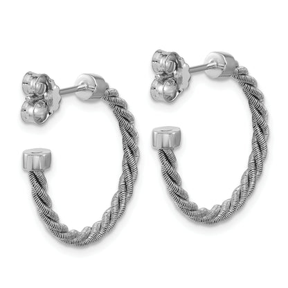Sterling Silver Ss Rh Pltd Polished And Twisted 22mm Post J Hoop Earrings