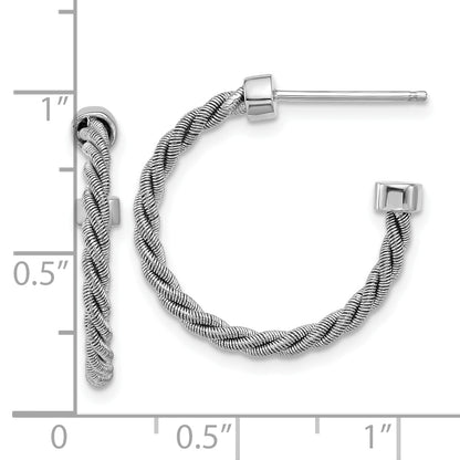 Sterling Silver Ss Rh Pltd Polished And Twisted 22mm Post J Hoop Earrings