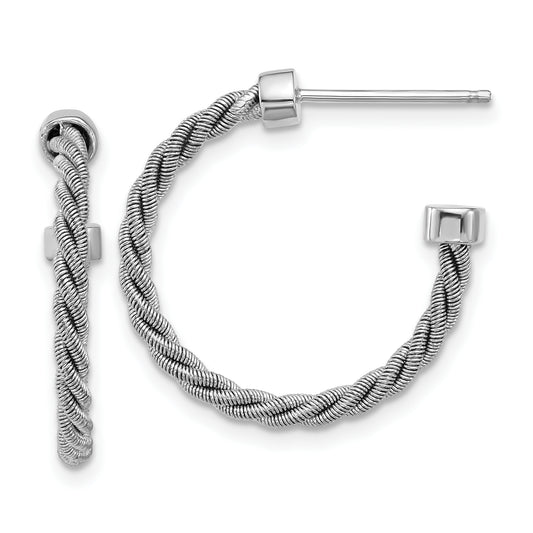Sterling Silver Ss Rh Pltd Polished And Twisted 22mm Post J Hoop Earrings
