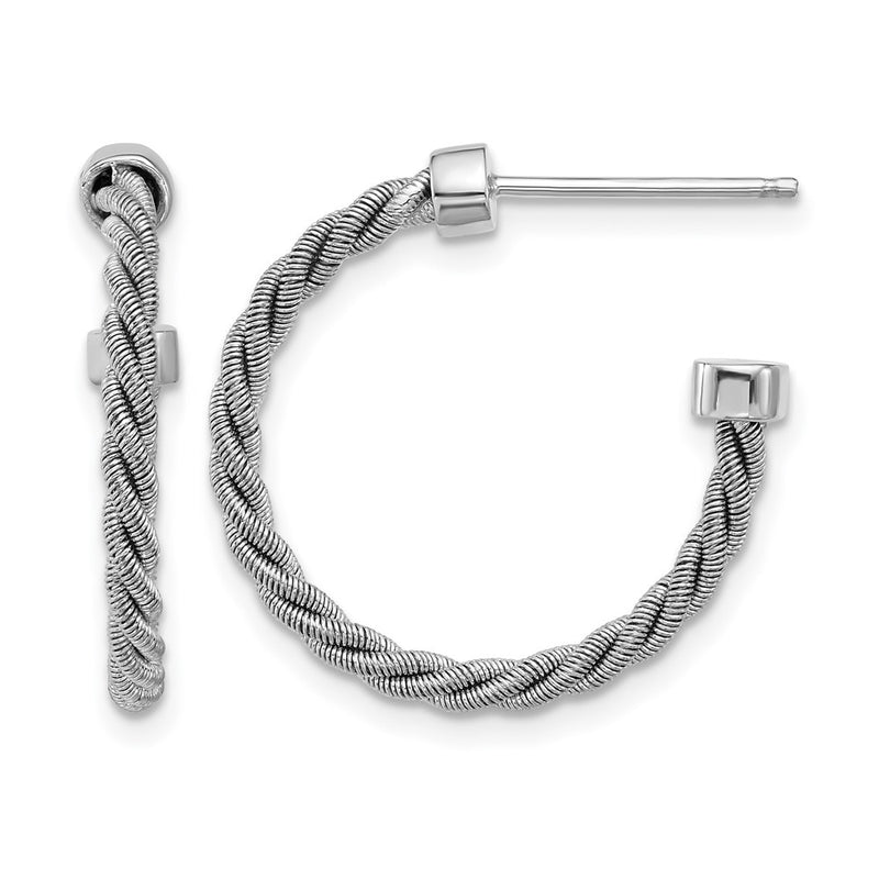Sterling Silver Ss Rh Pltd Polished And Twisted 22mm Post J Hoop Earrings