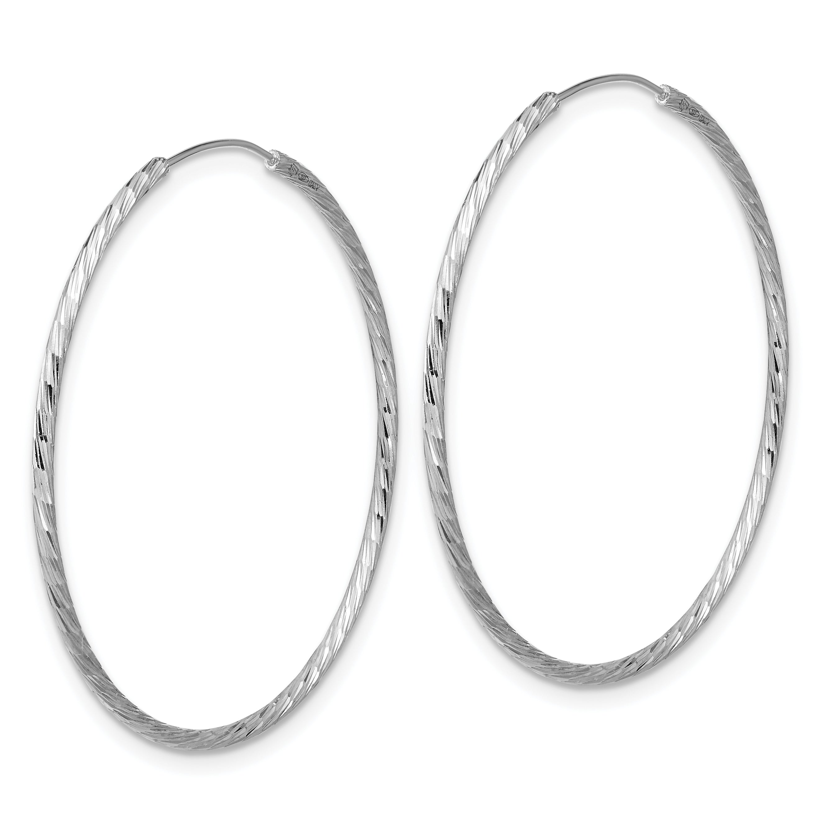 Sterling Silver Ss Rh Plated Diamond Cut 1.25mm Endless Hoop Earrings