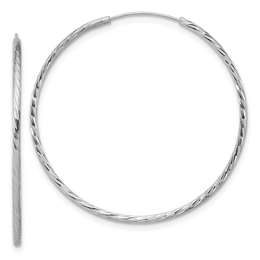 Sterling Silver Ss Rh Plated Diamond Cut 1.25mm Endless Hoop Earrings
