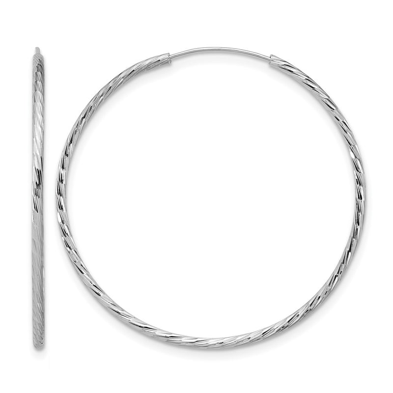 Sterling Silver Ss Rh Plated Diamond Cut 1.25mm Endless Hoop Earrings