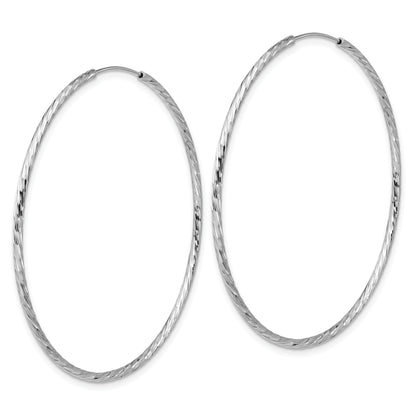Sterling Silver Ss Rh Plated Diamond Cut 1.5mm Endless Hoop Earrings