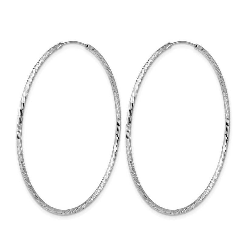 Sterling Silver Ss Rh Plated Diamond Cut 1.5mm Endless Hoop Earrings