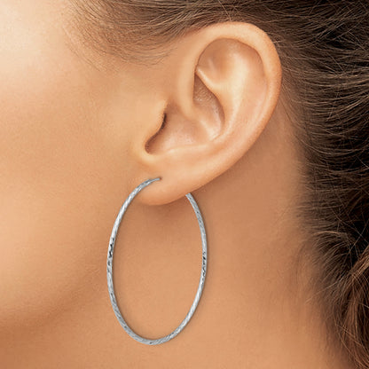 Sterling Silver Ss Rh Plated Diamond Cut 1.5mm Endless Hoop Earrings