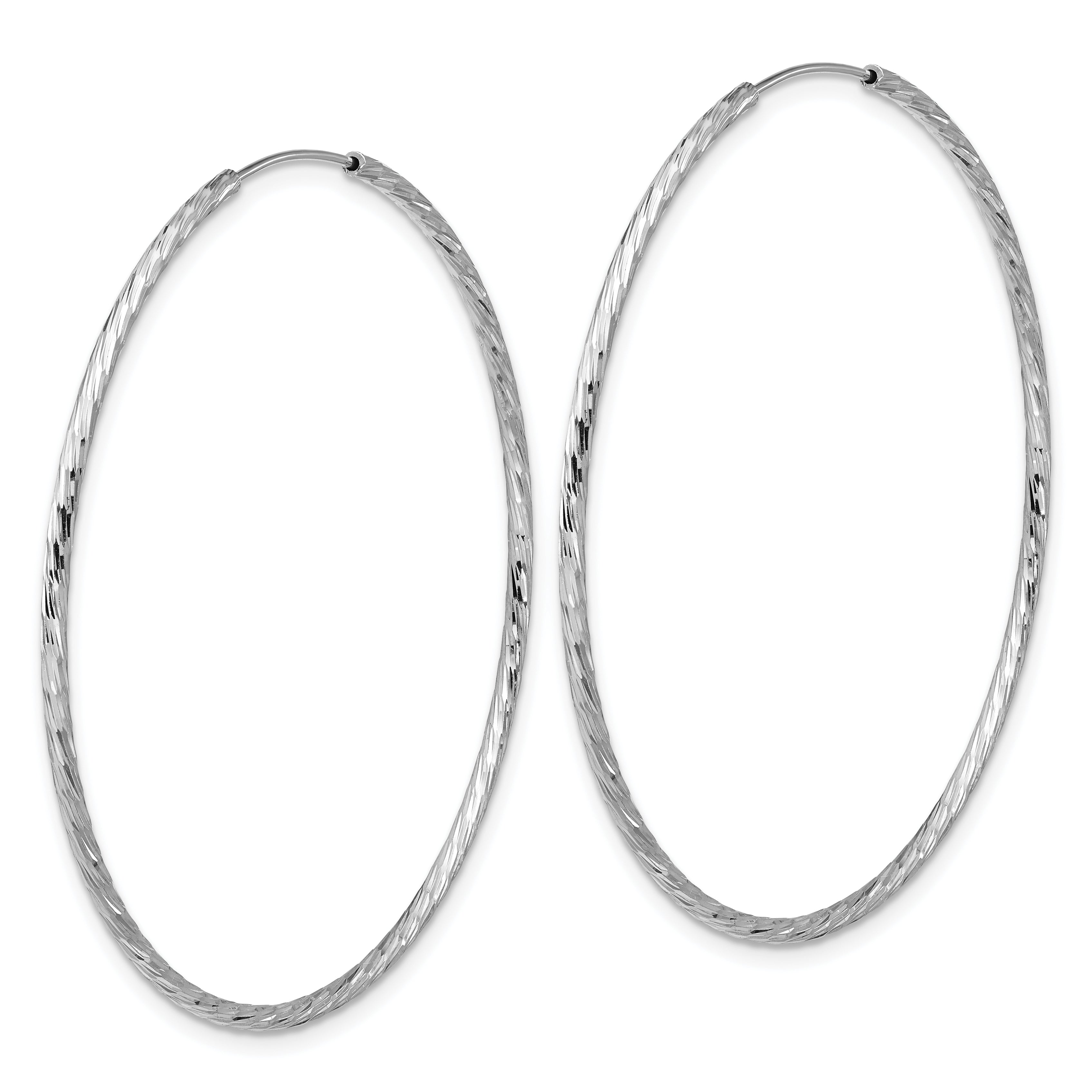 Sterling Silver Ss Rh Plated Diamond Cut 1.5mm Endless Hoop Earrings