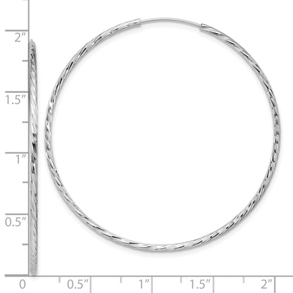 Sterling Silver Ss Rh Plated Diamond Cut 1.5mm Endless Hoop Earrings