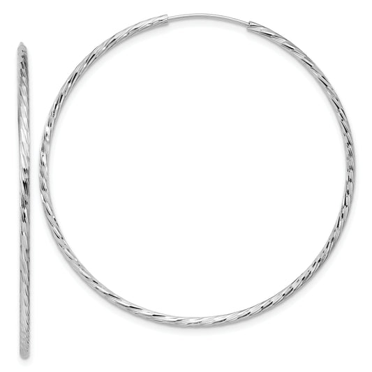 Sterling Silver Ss Rh Plated Diamond Cut 1.5mm Endless Hoop Earrings