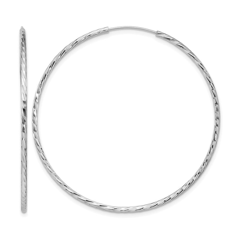 Sterling Silver Ss Rh Plated Diamond Cut 1.5mm Endless Hoop Earrings
