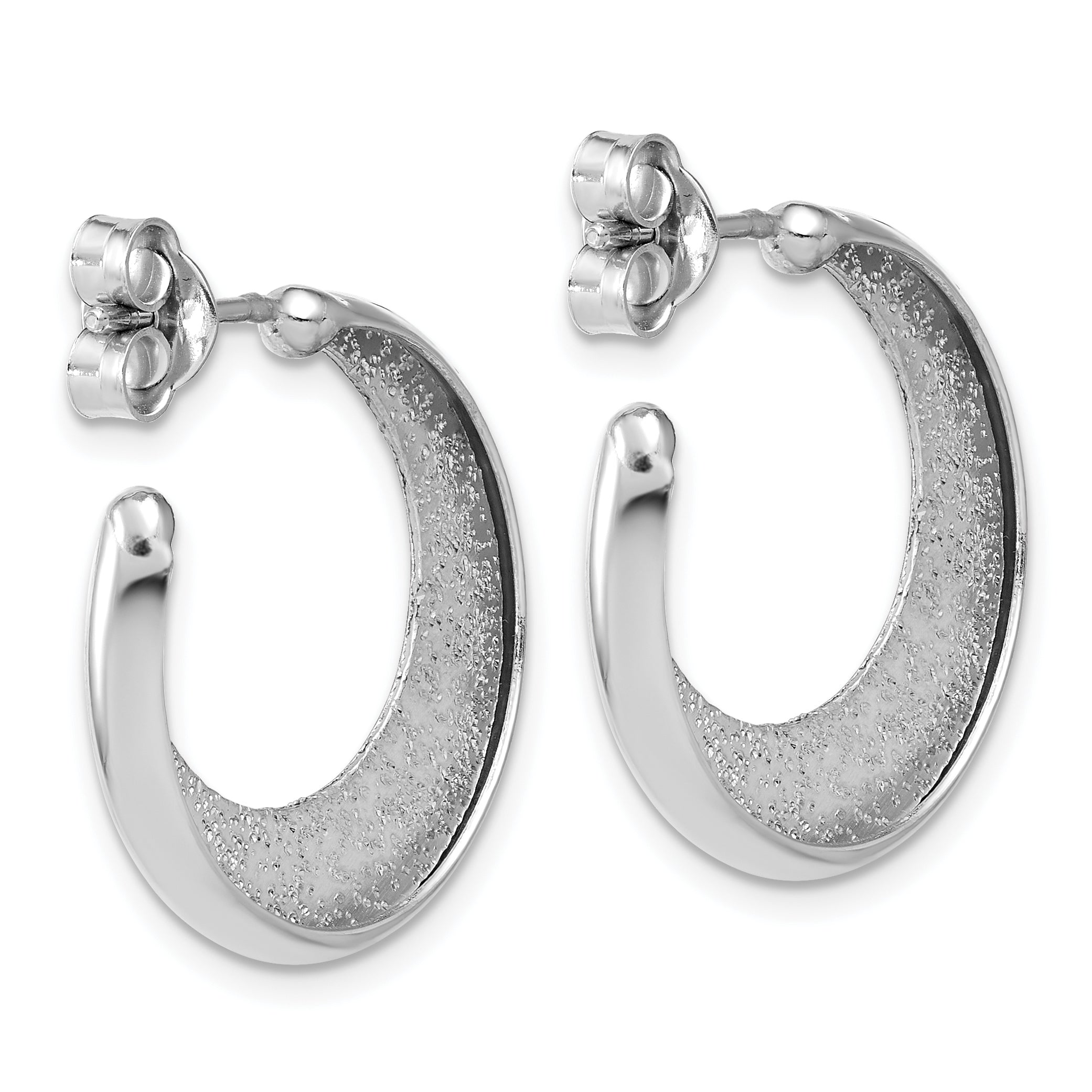 Sterling Silver Ss Rh Plt Radiant Essence Polish/Textured Post J Hoop Earrings