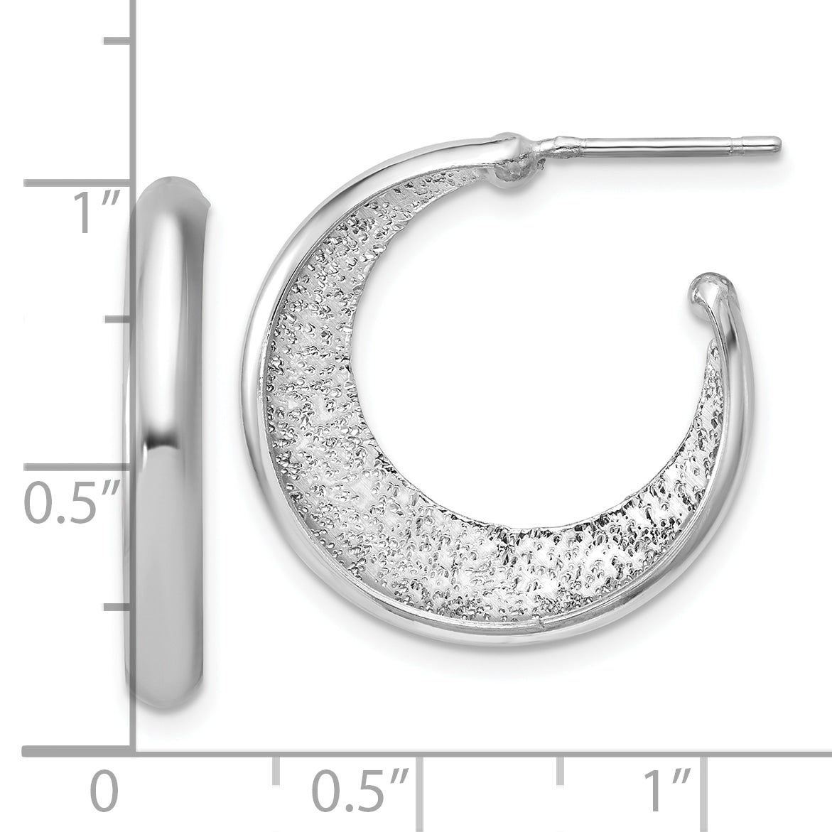 Sterling Silver Ss Rh Plt Radiant Essence Polish/Textured Post J Hoop Earrings
