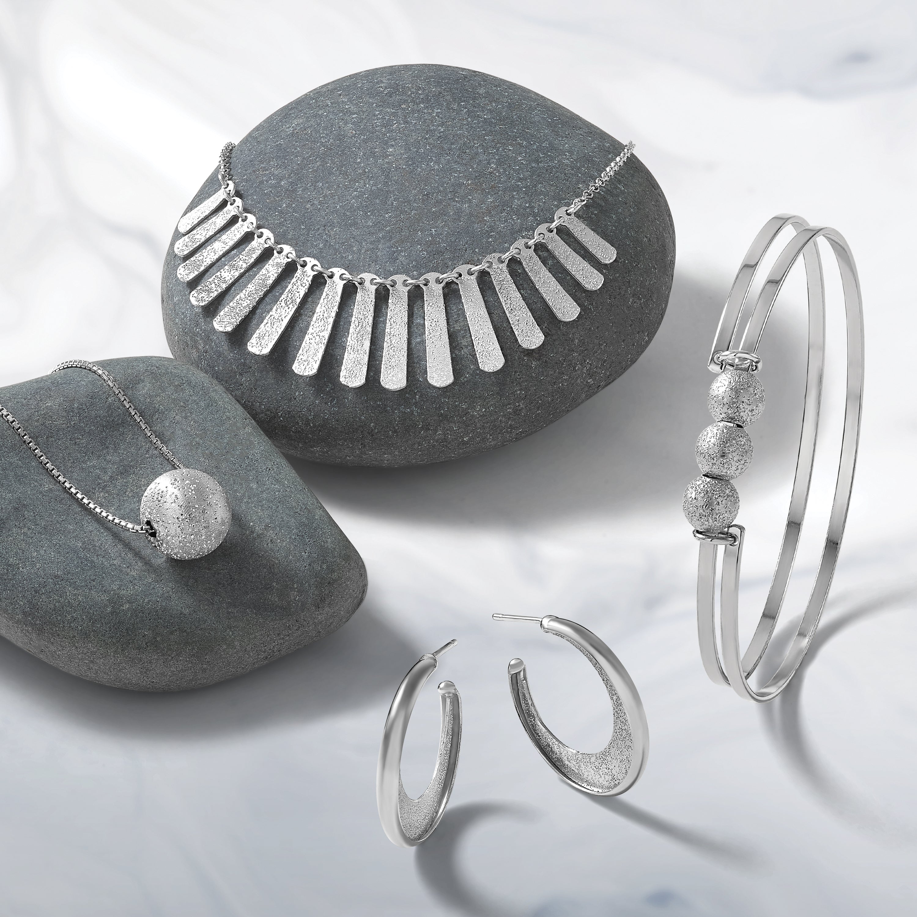 Sterling Silver Ss Rh Plt Radiant Essence Polish/Textured Post J Hoop Earrings