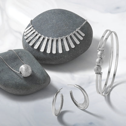 Sterling Silver Ss Rh Plt Radiant Essence Polish/Textured Post J Hoop Earrings