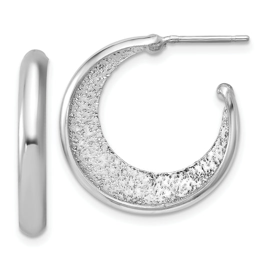 Sterling Silver Ss Rh Plt Radiant Essence Polish/Textured Post J Hoop Earrings