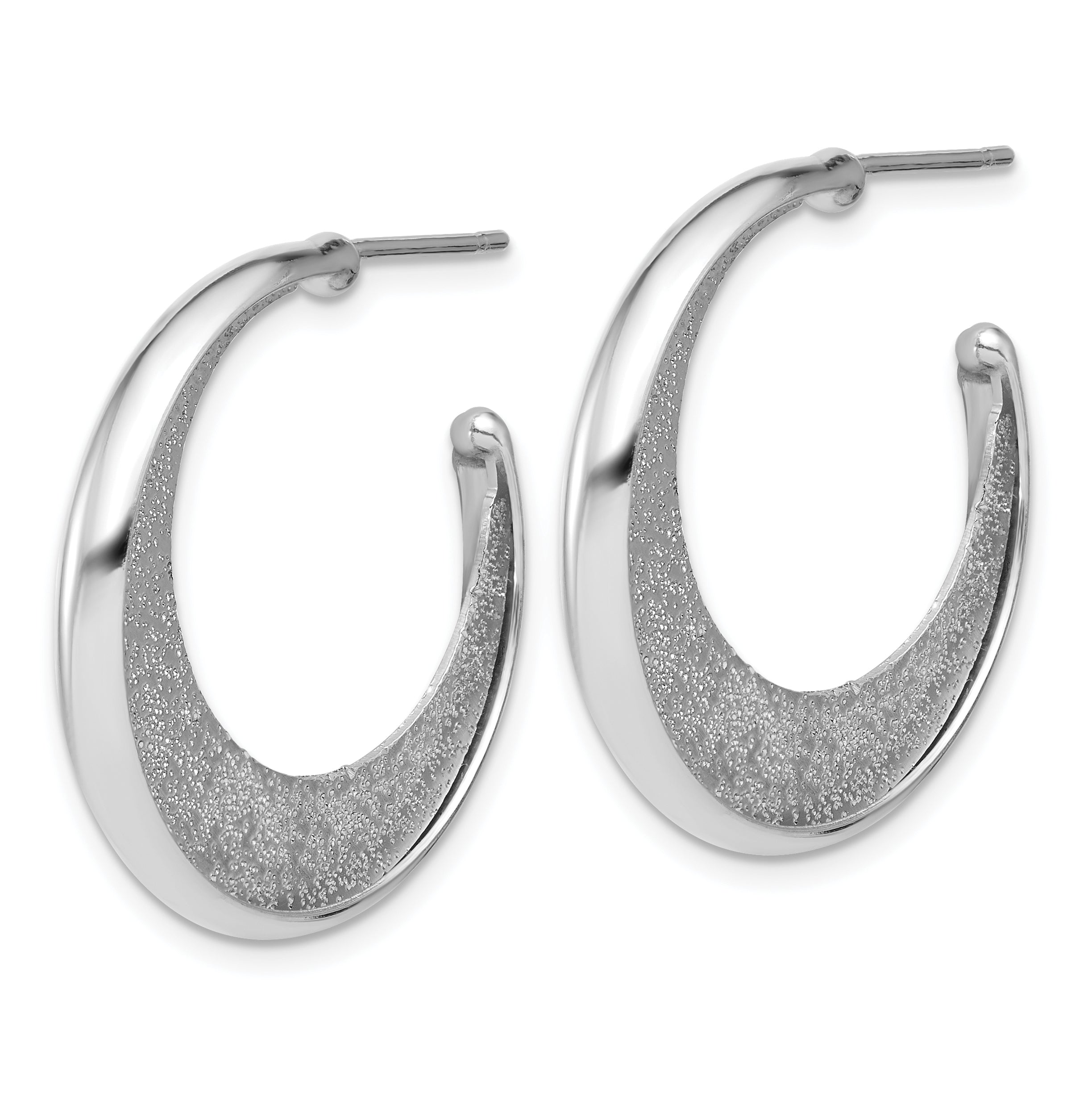 Sterling Silver Ss Rh Plt Radiant Essence Polished/Textured Post J Hoop Earrings