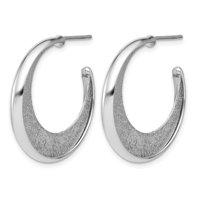 Sterling Silver Ss Rh Plt Radiant Essence Polished/Textured Post J Hoop Earrings