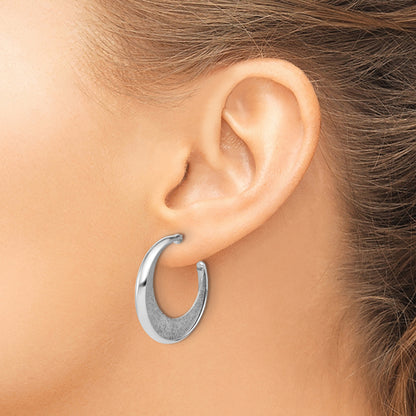 Sterling Silver Ss Rh Plt Radiant Essence Polished/Textured Post J Hoop Earrings