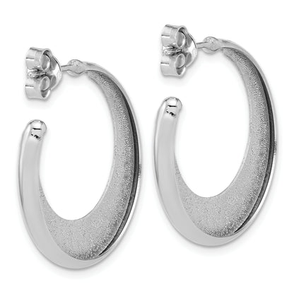 Sterling Silver Ss Rh Plt Radiant Essence Polished/Textured Post J Hoop Earrings